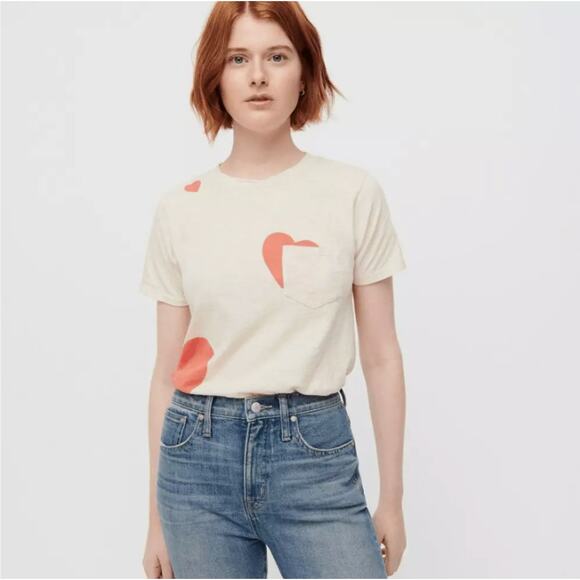 J. Crew Tops - J. Crew Vintage Heart Pop Cotton Pocket Tee Size L Short Sleeve Casual Retro